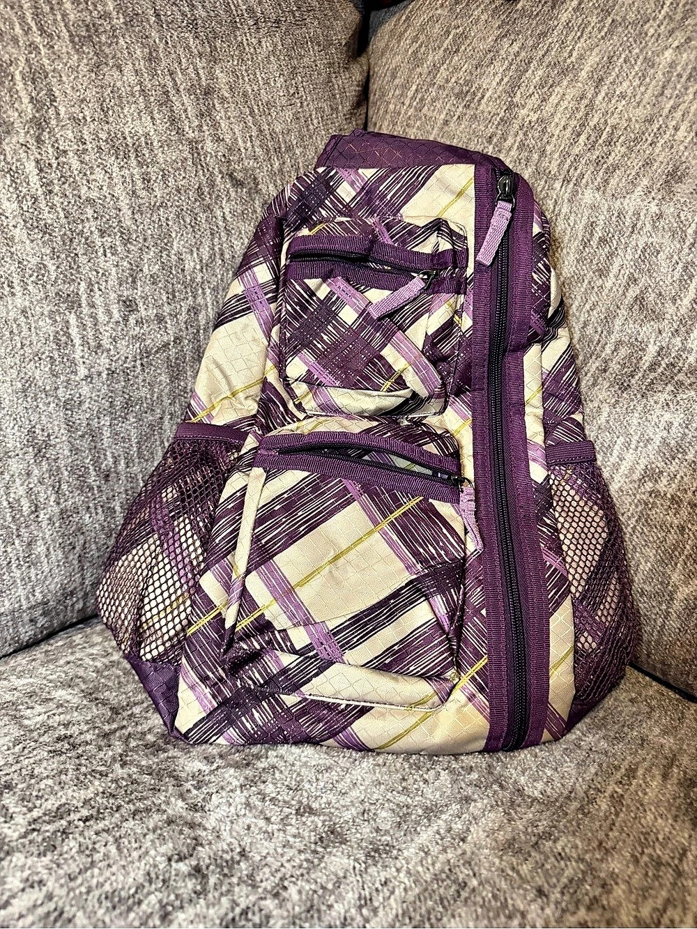 Thirty-One Plaid Backpack in Purple & Cream